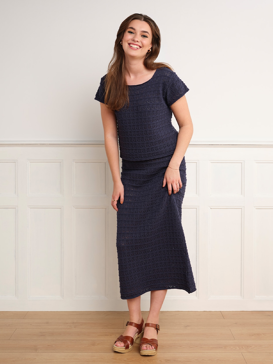 Skovhuus Kvinna Stickad Kjol Jeans Blue XL