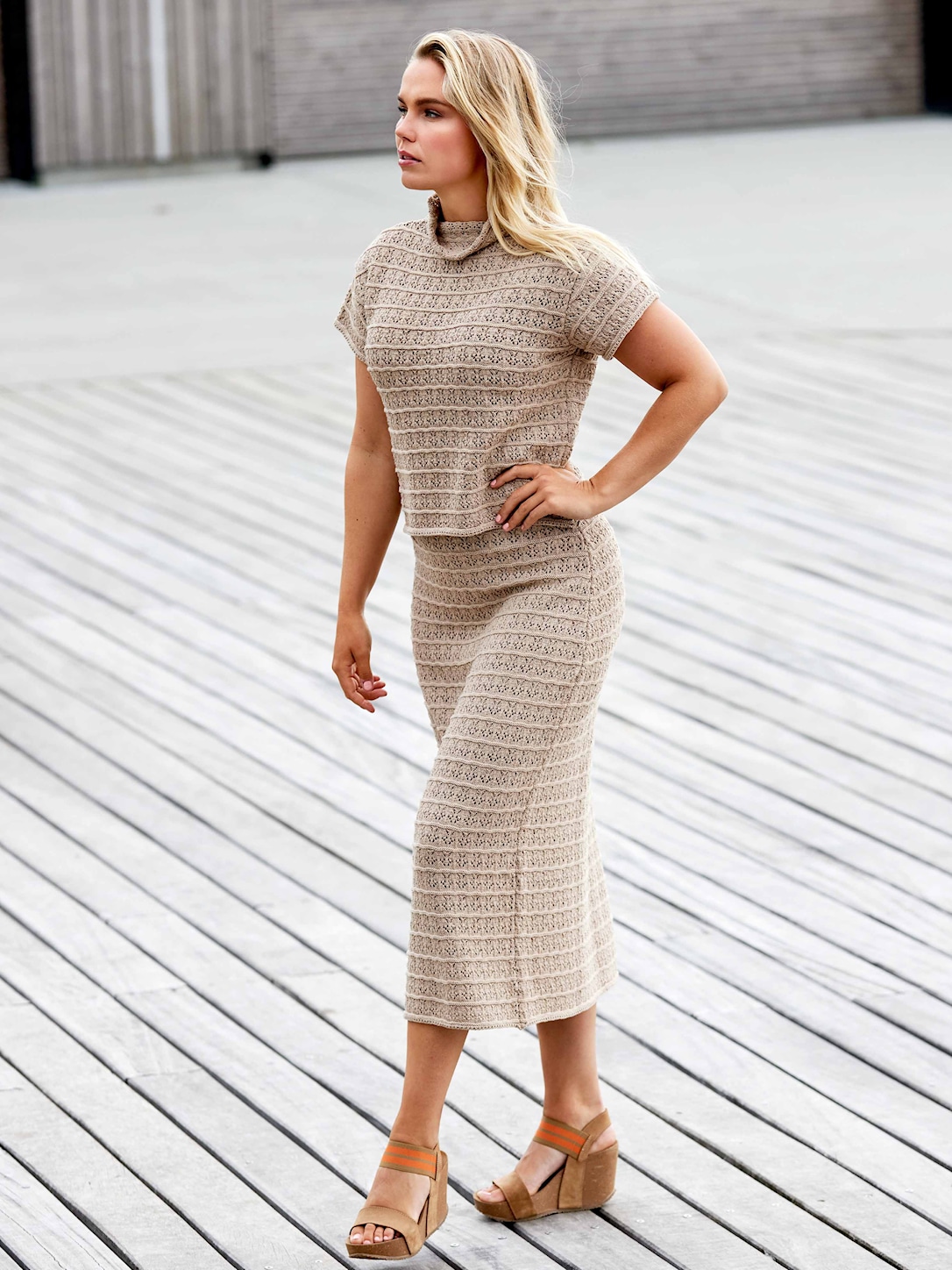 Skovhuus Kvinna Stickad Kjol Camel Beige XXL